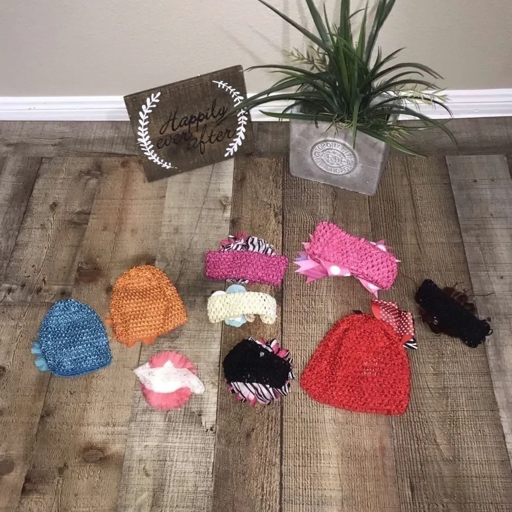 bundle of 9 girls hats and headbands bows